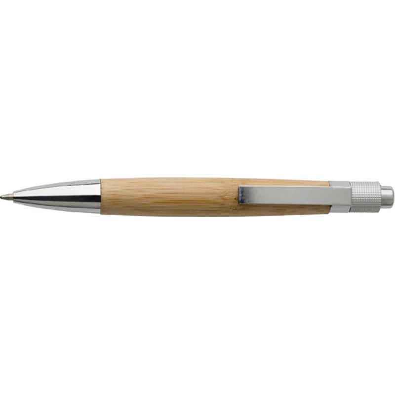 Image of Bamboo ballpen with metal clip.