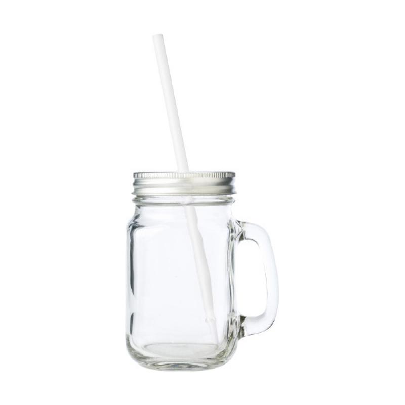 Image of Glass mason drinking jar with handle